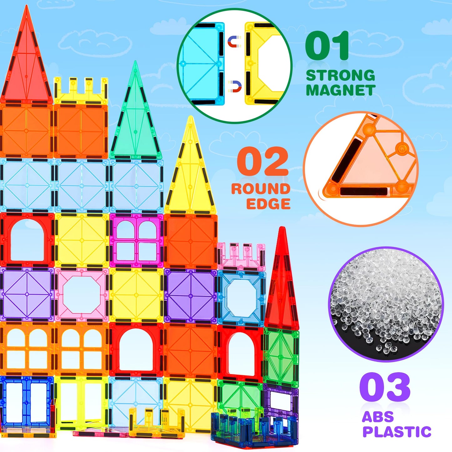 ZMAXKIC Magnetic Tiles - 135Pcs with 2 Cars | STEM Building Toy for Kids