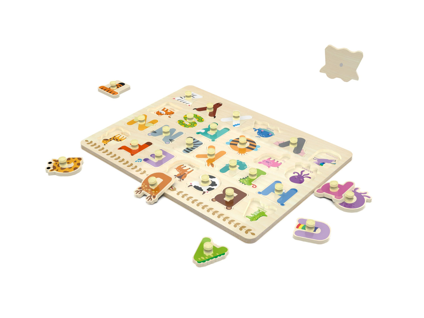 Z MAYABBO Wooden Alphabet Peg Puzzle – 26 Letters with Pictures