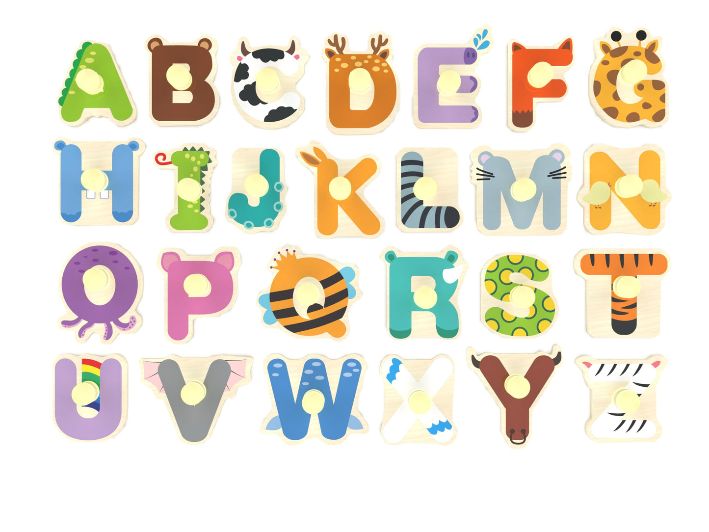 Z MAYABBO Wooden Alphabet Peg Puzzle – 26 Letters with Pictures