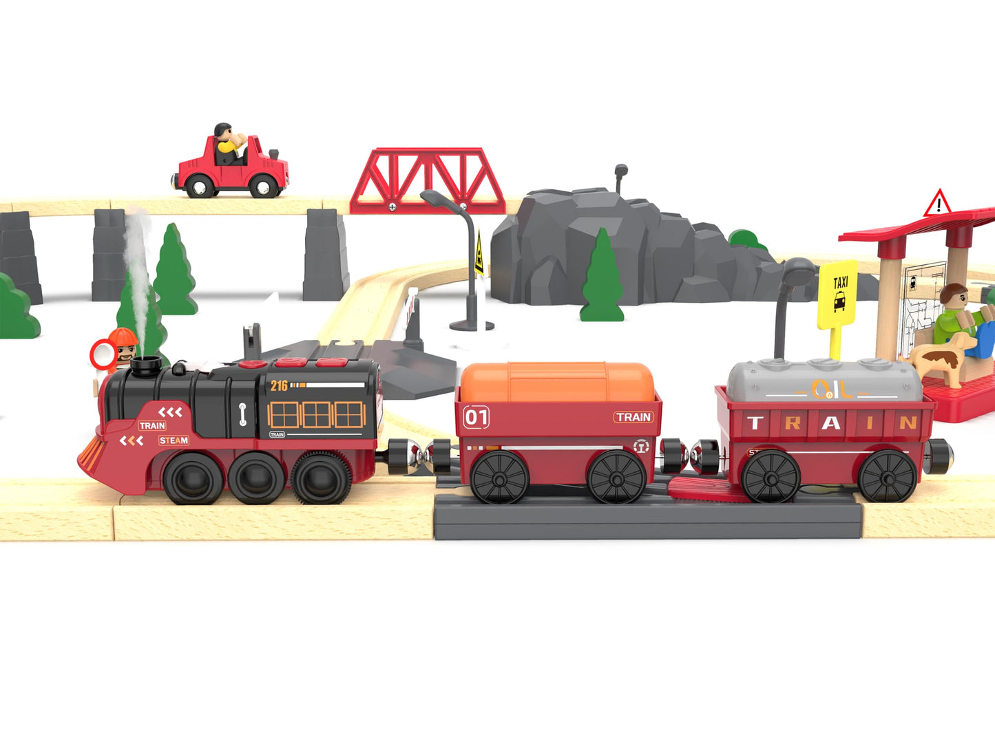 Z MAYABBO Toy Train Set — Electric Steam Locomotive with Lights, Smoke, and Brio/Thomas Compatibility