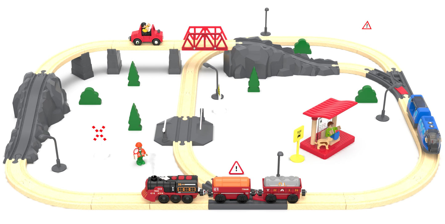 Z MAYABBO Toy Train Set — Electric Steam Locomotive with Lights, Smoke, and Brio/Thomas Compatibility