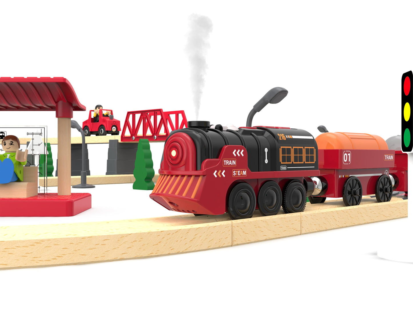 Z MAYABBO Toy Train Set — Electric Steam Locomotive with Lights, Smoke, and Brio/Thomas Compatibility