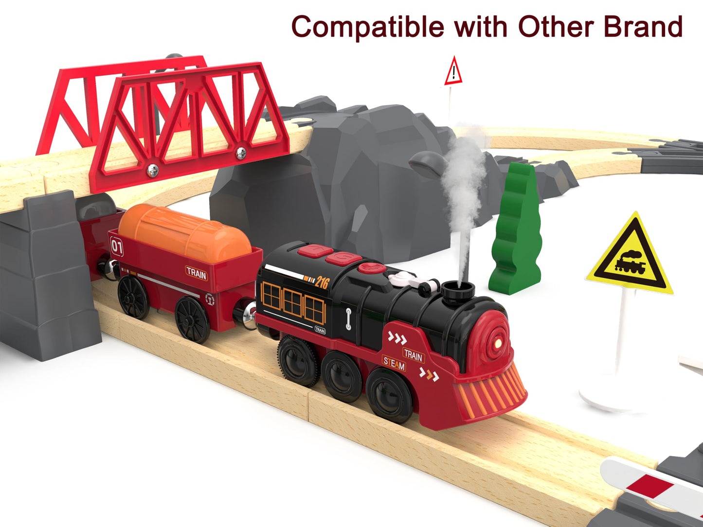 Z MAYABBO Toy Train Set — Electric Steam Locomotive with Lights, Smoke, and Brio/Thomas Compatibility