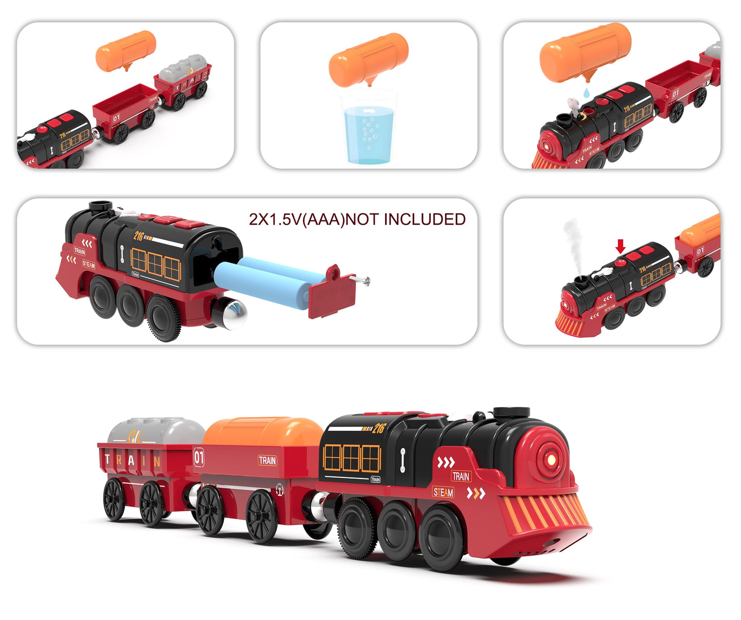 Z MAYABBO Toy Train Set — Electric Steam Locomotive with Lights, Smoke, and Brio/Thomas Compatibility