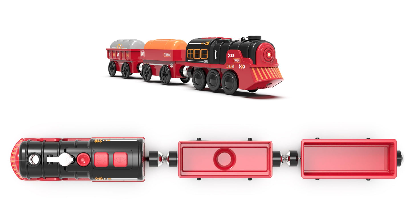 Z MAYABBO Toy Train Set — Electric Steam Locomotive with Lights, Smoke, and Brio/Thomas Compatibility