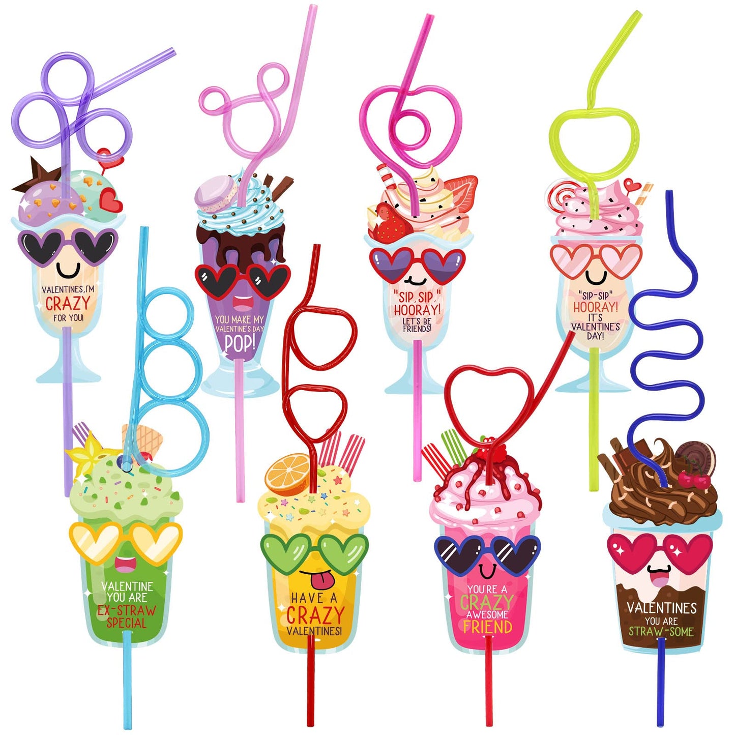 ZMCINER 32-Pack Valentines Day Cards for Kids with Crazy Straws – Classroom Exchange & Party Favors