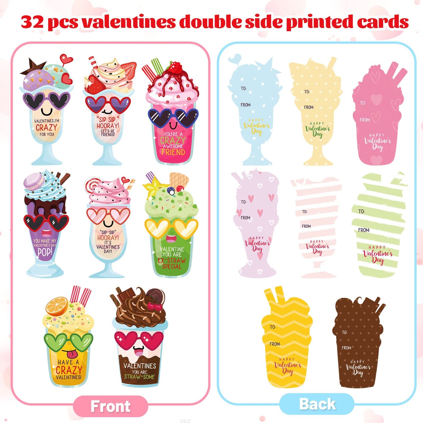 ZMCINER 32-Pack Valentines Day Cards for Kids with Crazy Straws – Classroom Exchange & Party Favors