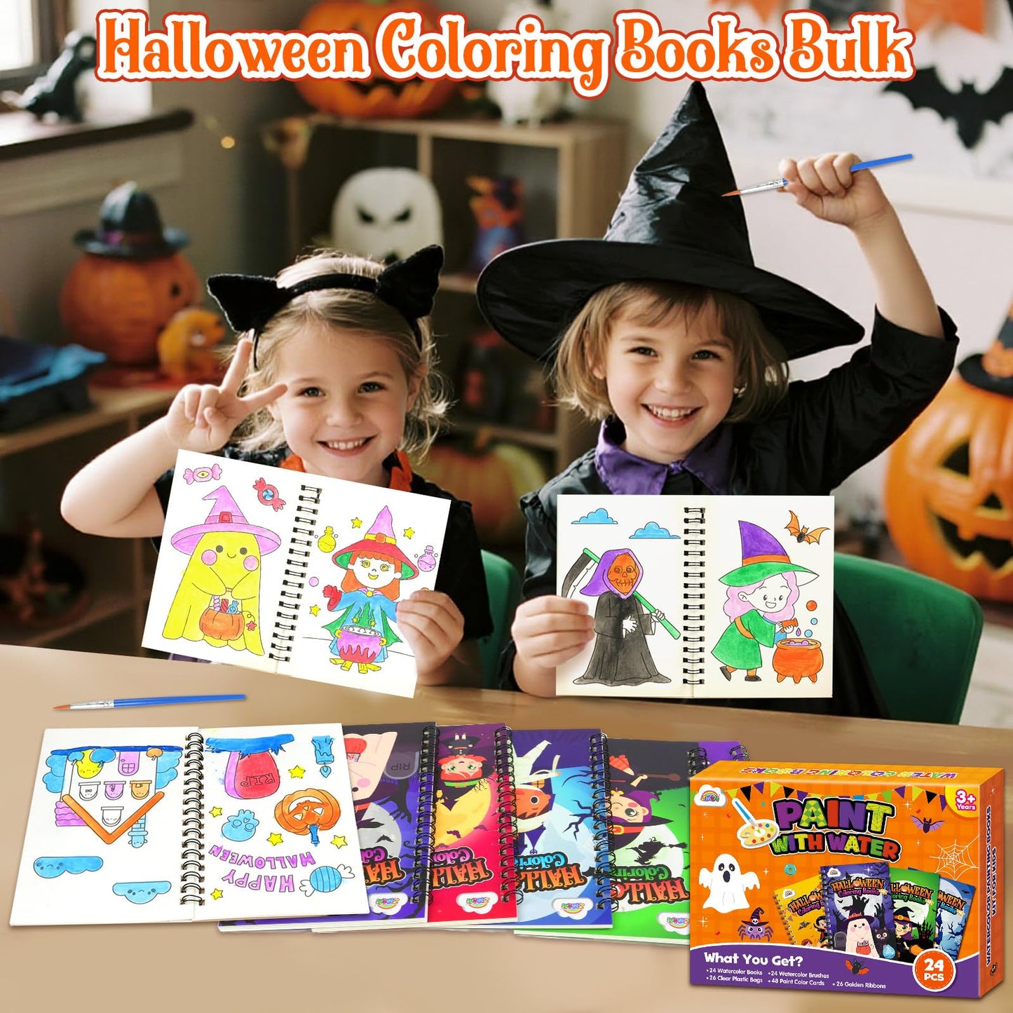 ZMLM 24 Water Coloring Books for Kids – Halloween Bulk Mini Coloring Books for Ages 4-8