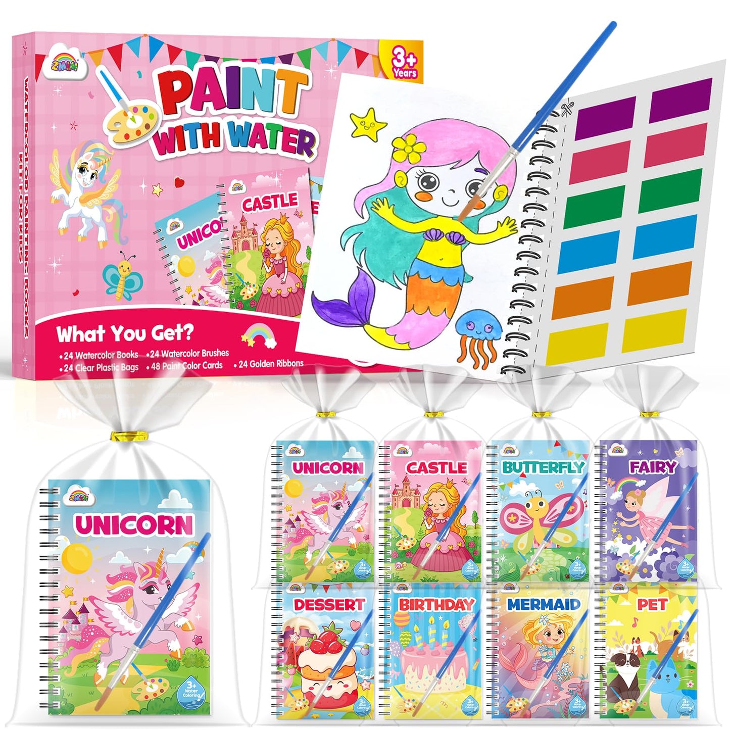 ZMLM 24 Mini Water Coloring Books for Kids - Bulk Party Favors (Ages 4-8)