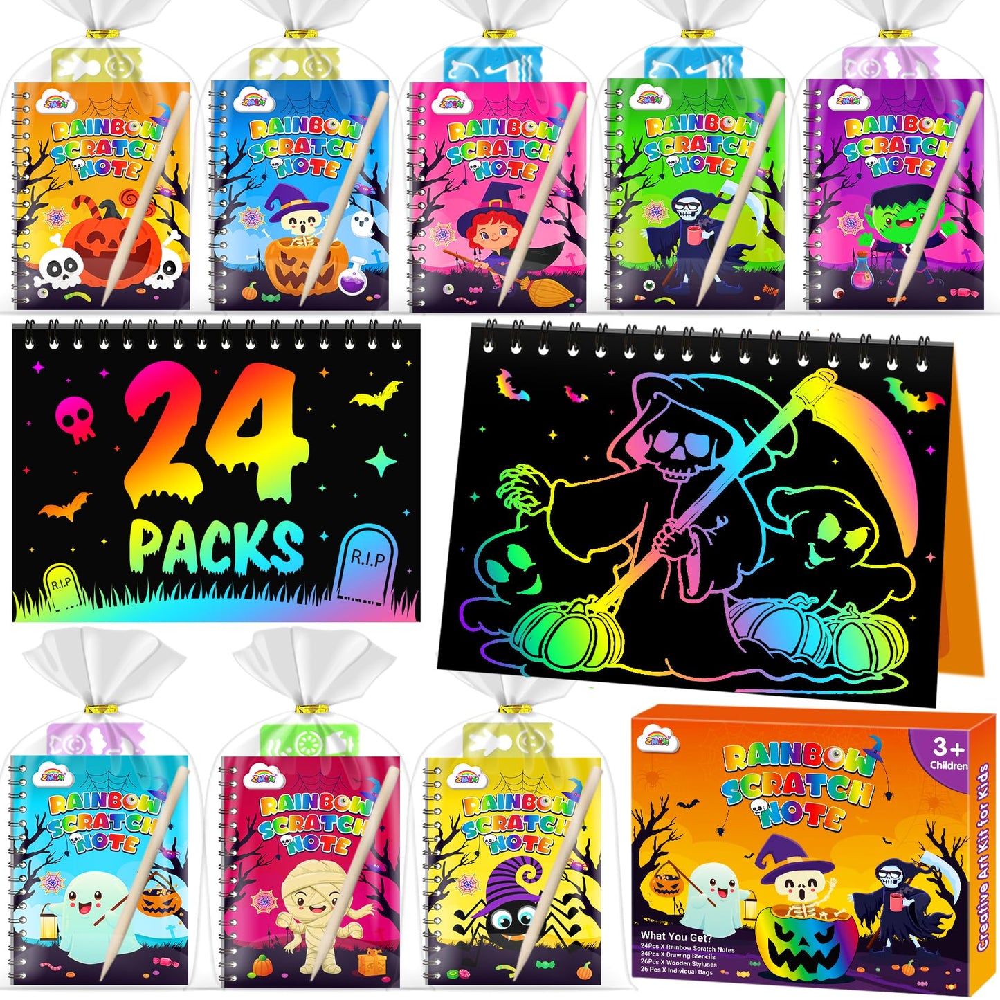 ZMLM Valentines Day Gifts: 24-Pack Scratch Rainbow Art Notebooks for Kids’ Classroom