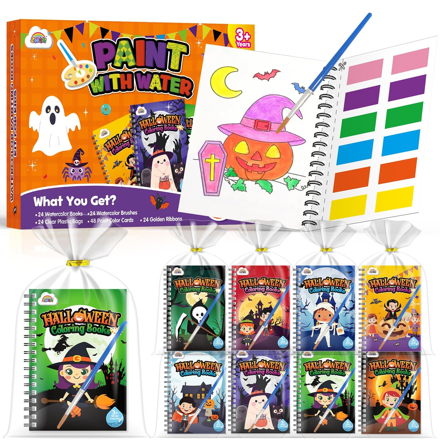 ZMLM 24 Water Coloring Books for Kids – Halloween Bulk Mini Coloring Books for Ages 4-8