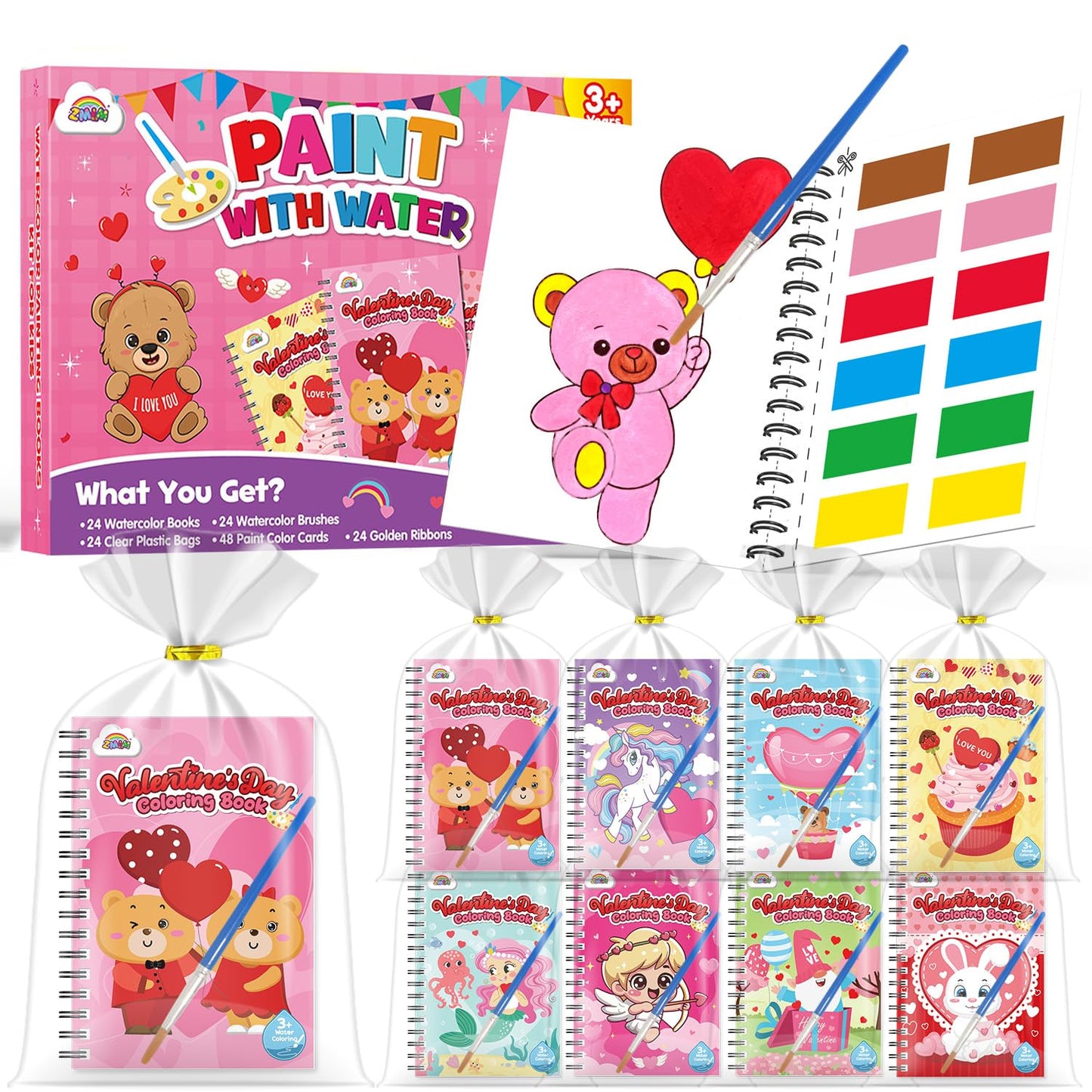 ZMLM 24 Water Coloring Books for Kids Valentines Bulk Set – Mini Coloring Books for Ages 4-8