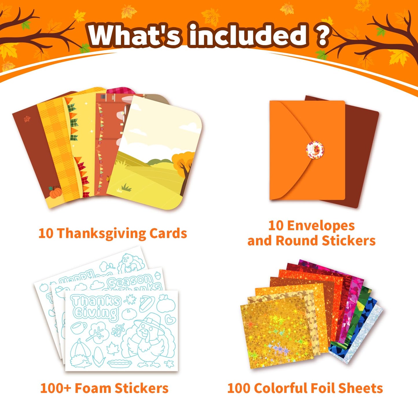 ZMLM Foil Art Kit for Kids – Thanksgiving Cards, No-Mess Craft with Envelopes & Stickers