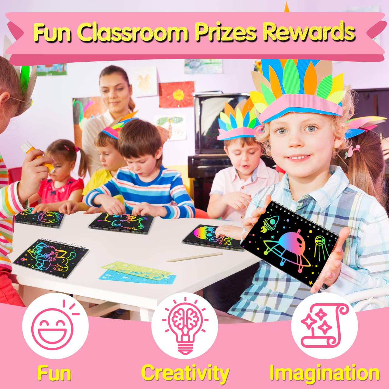 ZMLM 24-Pack Scratch Rainbow Art Notebooks – Valentines Day Classroom Gifts