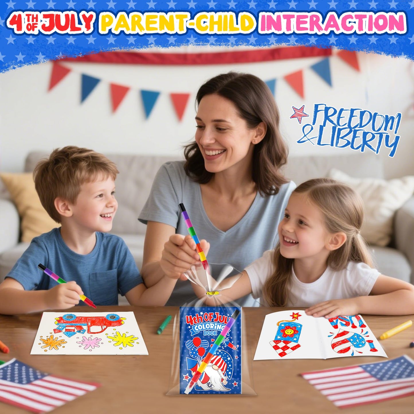 ZMLM 24-Pack 4th of July Coloring Books with Crayons — Bulk Party Favors for Kids 4-8