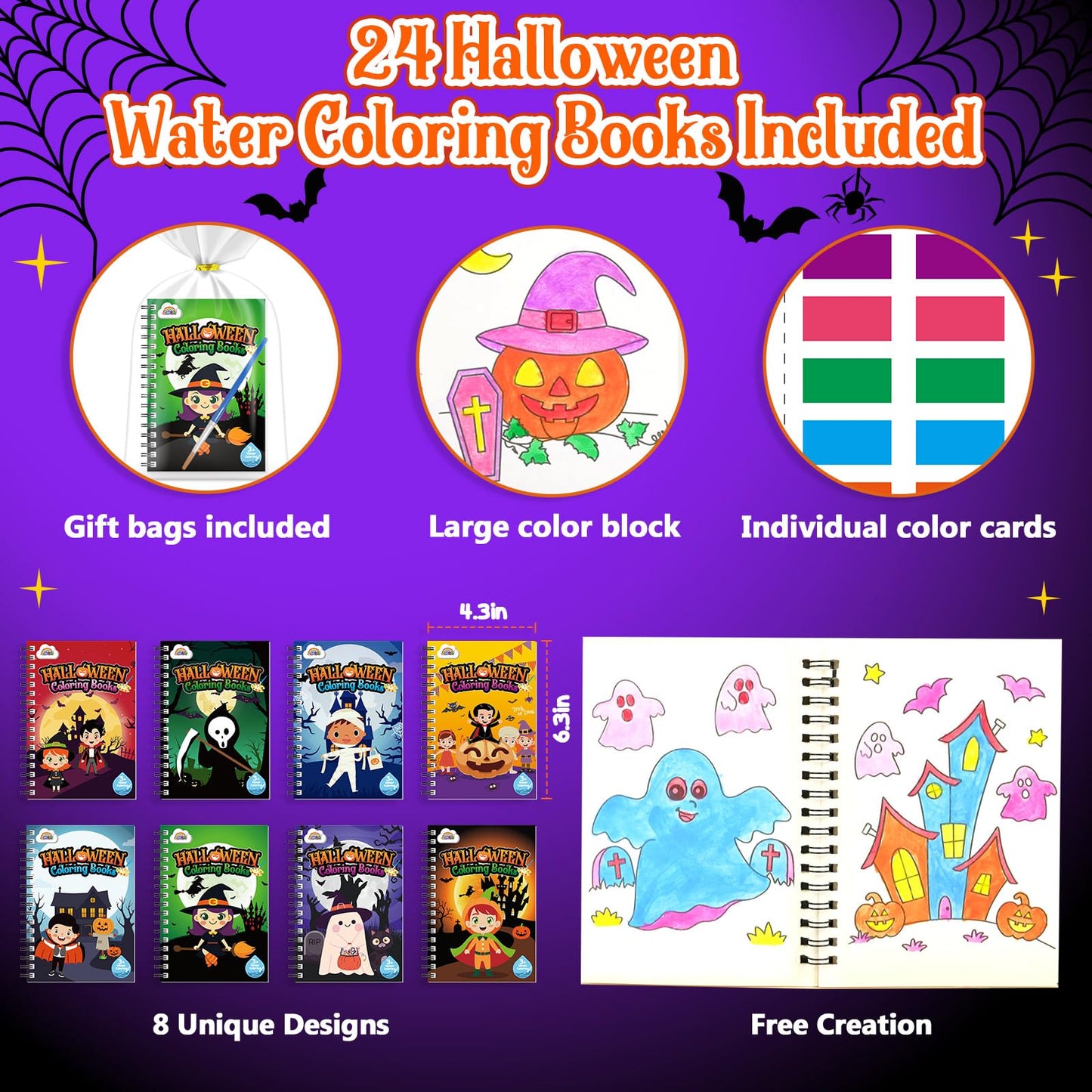 ZMLM 24 Water Coloring Books for Kids – Halloween Bulk Mini Coloring Books for Ages 4-8