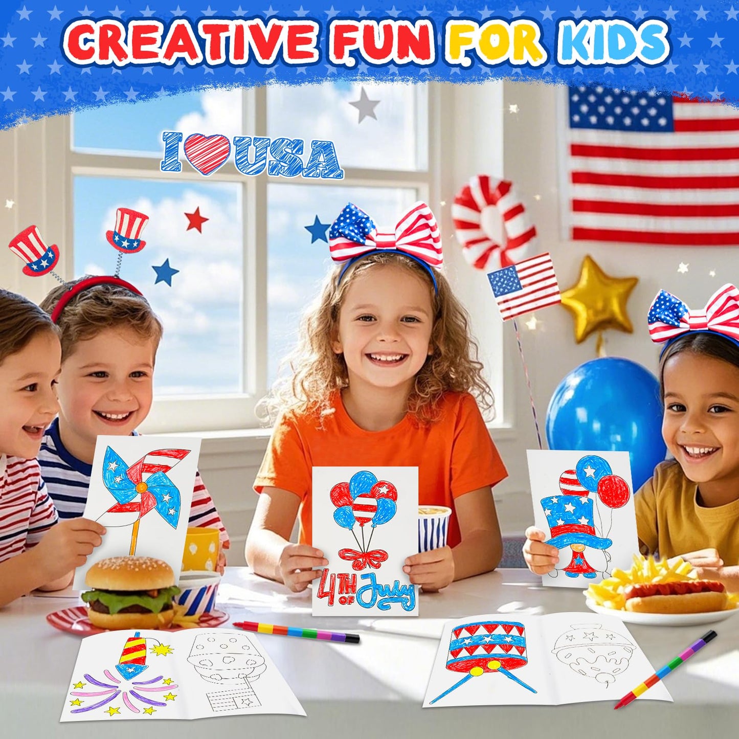 ZMLM 24-Pack 4th of July Coloring Books with Crayons — Bulk Party Favors for Kids 4-8