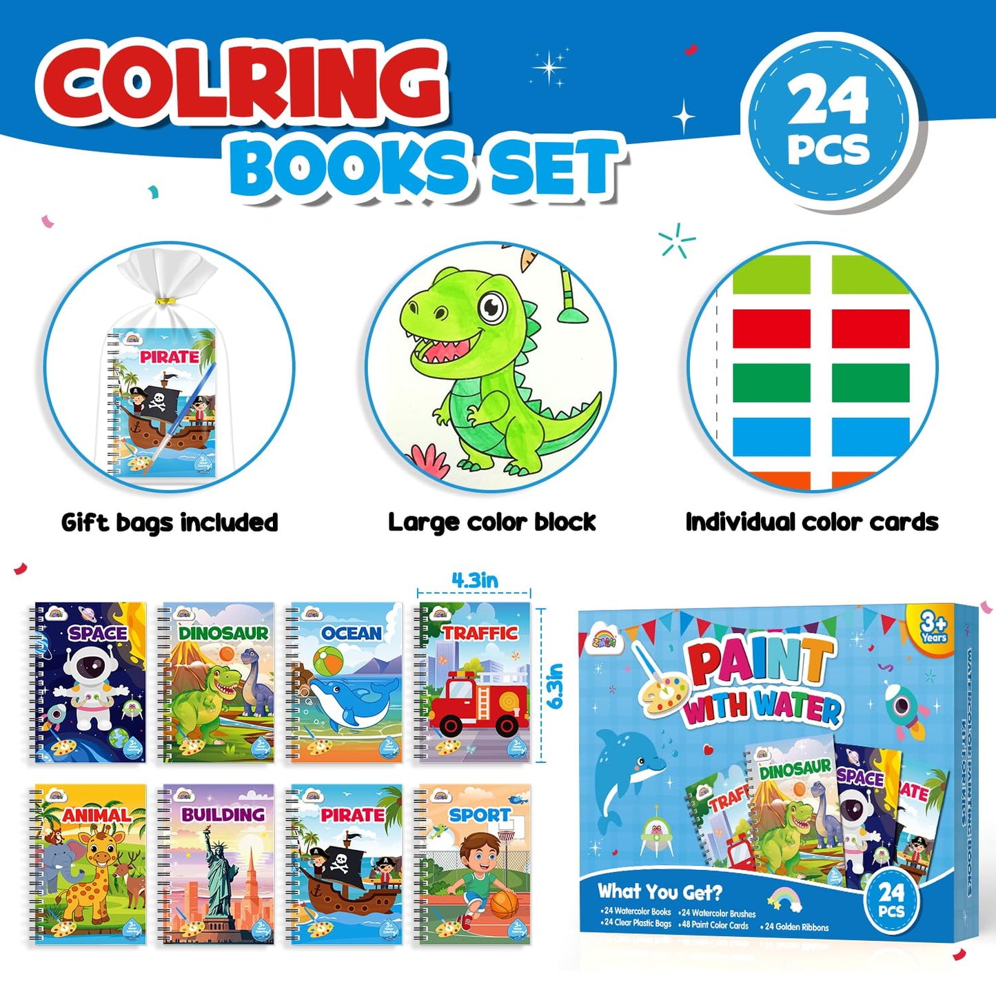 ZMLM 24 Water Coloring Books for Kids – Bulk Mini Coloring Books for Ages 4-8