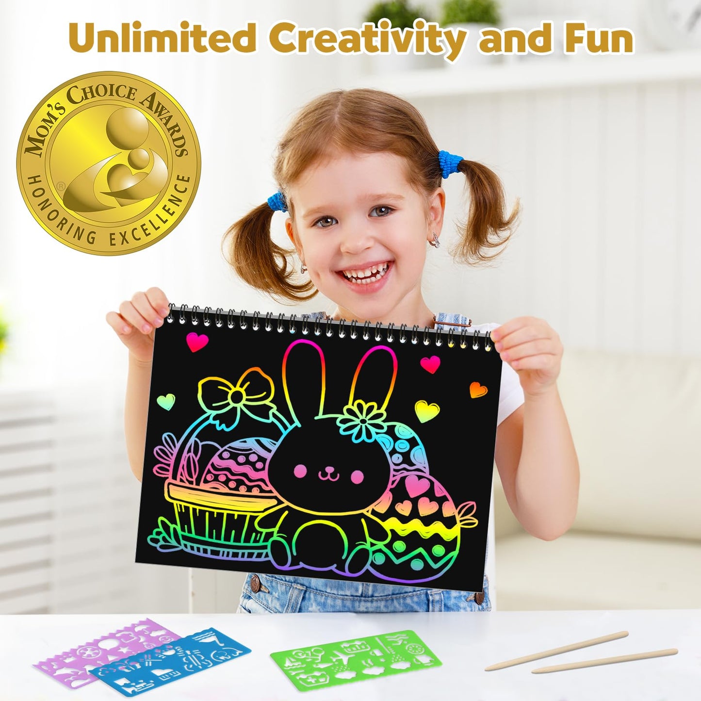 ZMLM Rainbow Scratch Notebooks – 2 Pack Easter Gift Set for Kids (Ages 3–12)