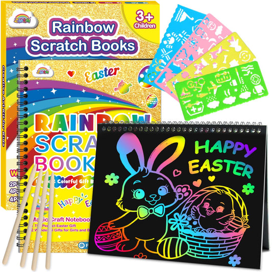 ZMLM Rainbow Scratch Notebooks – 2 Pack Easter Gift Set for Kids (Ages 3–12)