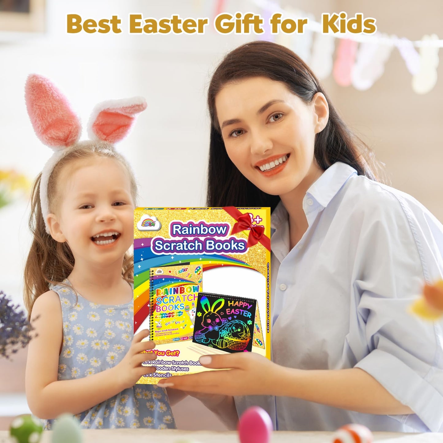 ZMLM Rainbow Scratch Notebooks – 2 Pack Easter Gift Set for Kids (Ages 3–12)