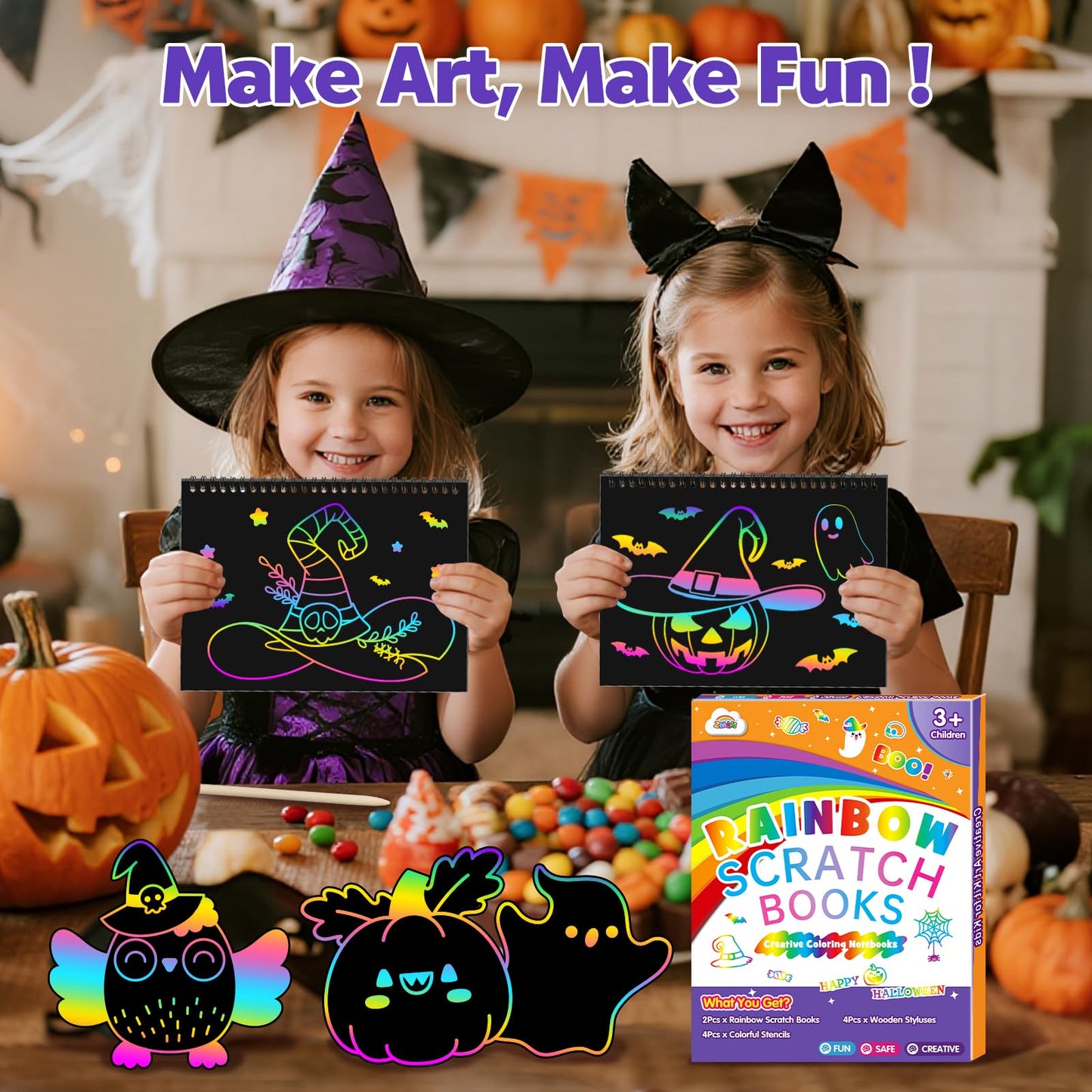 ZMLM Rainbow Scratch Paper Art Set — 2-Pack Kids Scratch Craft Kit with Stencils & Styluses
