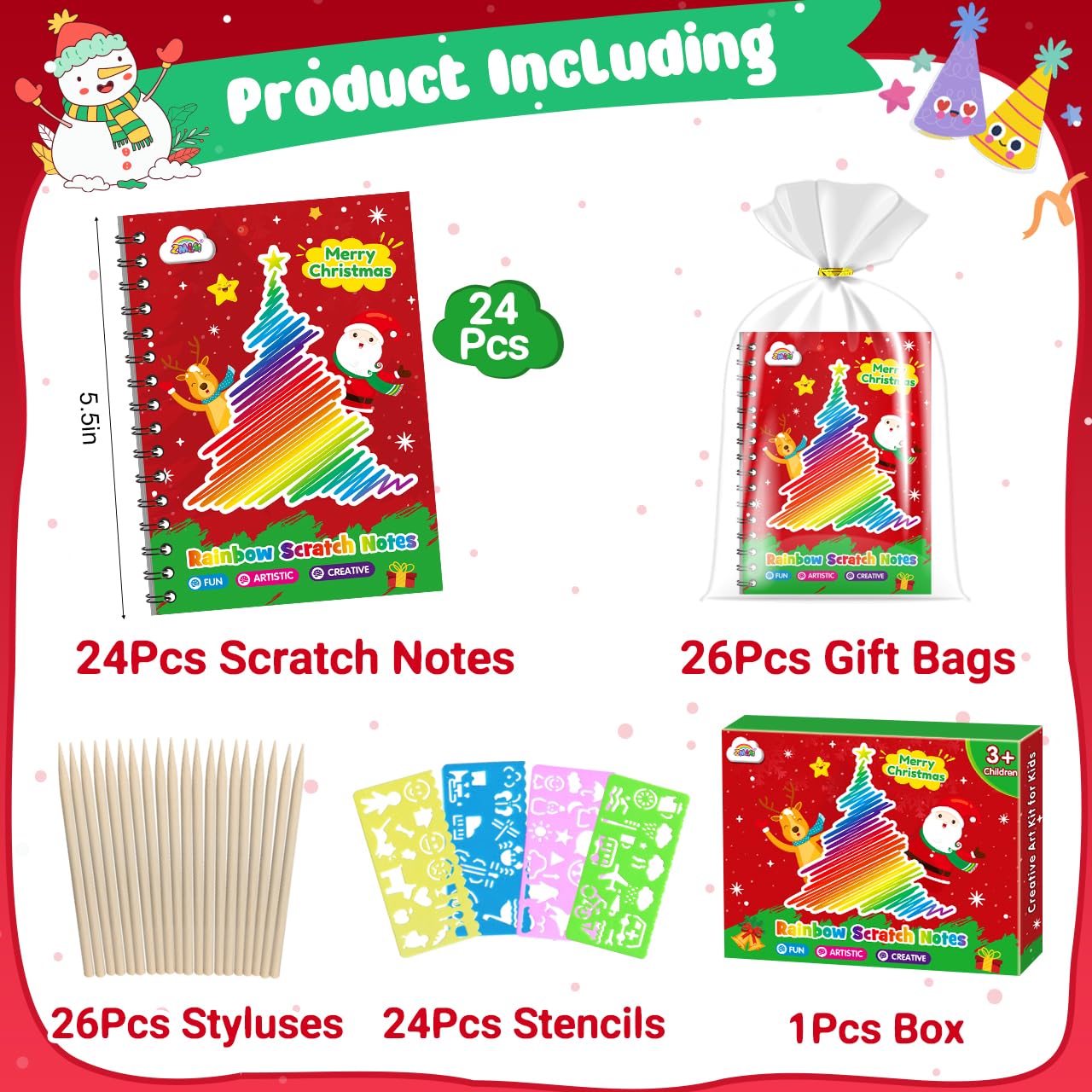 ZMLM Rainbow Scratch Art Notebooks — 24 Pack, Party Favors & Classroom Gifts