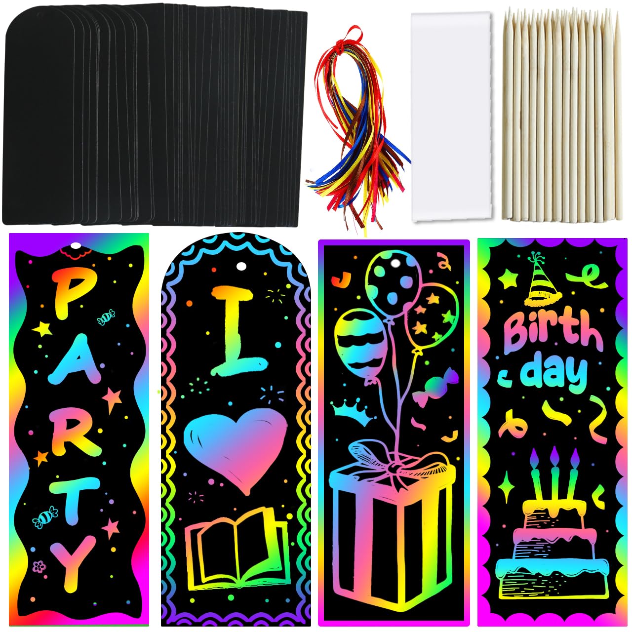 ZMLM Scratch Paper Art Bookmarks – 36-Pack Rainbow DIY Craft Kit with Stylus & Ribbon | Party Favors, Gifts & Classroom Activities