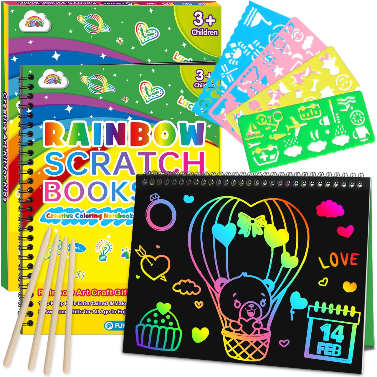 ZMLM Scratch Paper Art Set – 2 Pack Rainbow Scratch Books for Kids