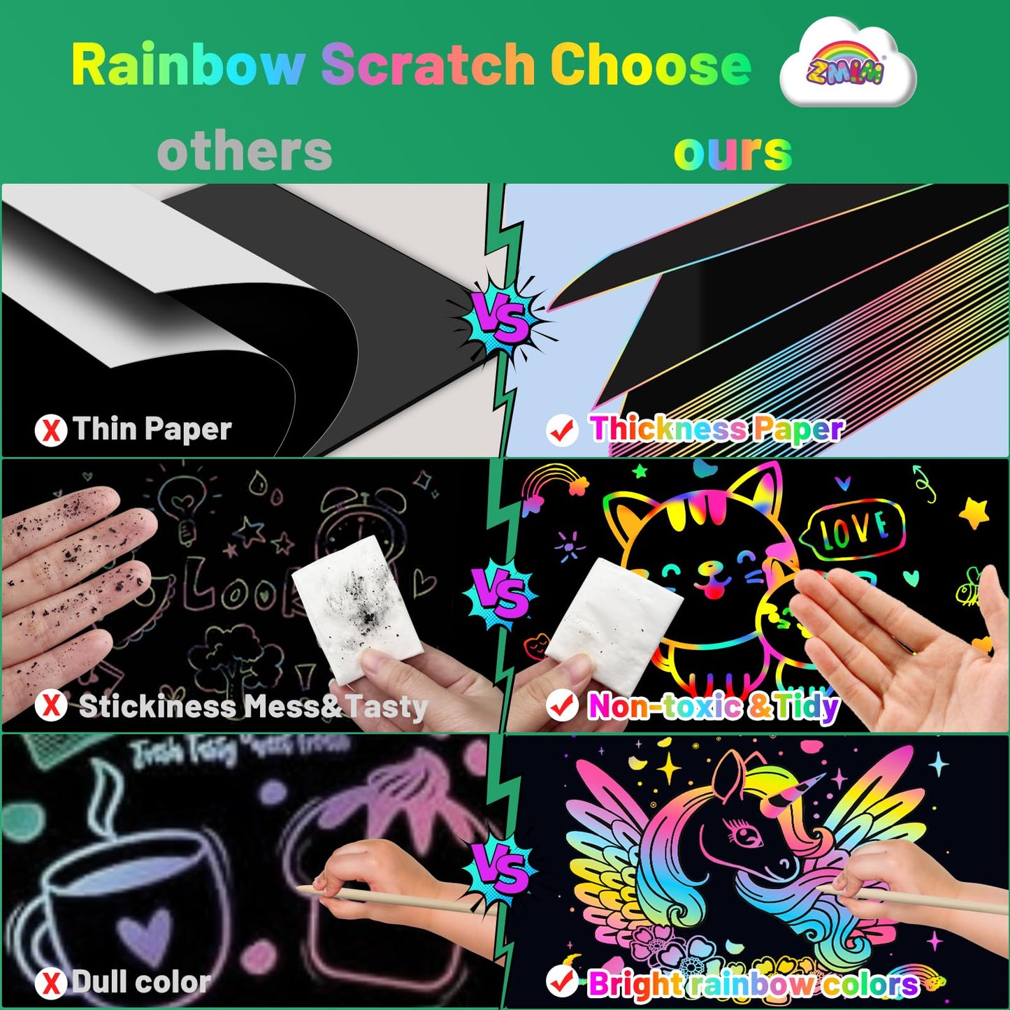 ZMLM Scratch Paper Art Set – 2 Pack Rainbow Scratch Books for Kids