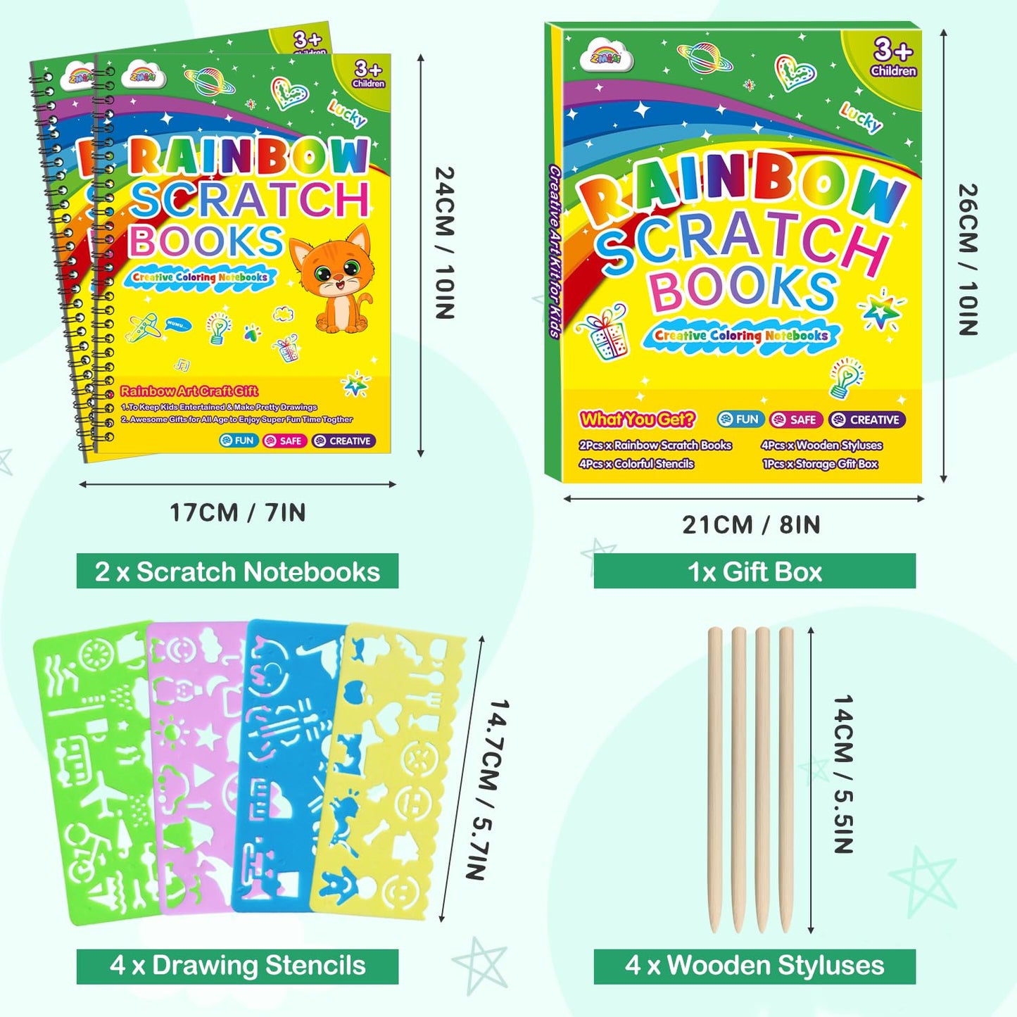 ZMLM Scratch Paper Art Set – 2 Pack Rainbow Scratch Books for Kids