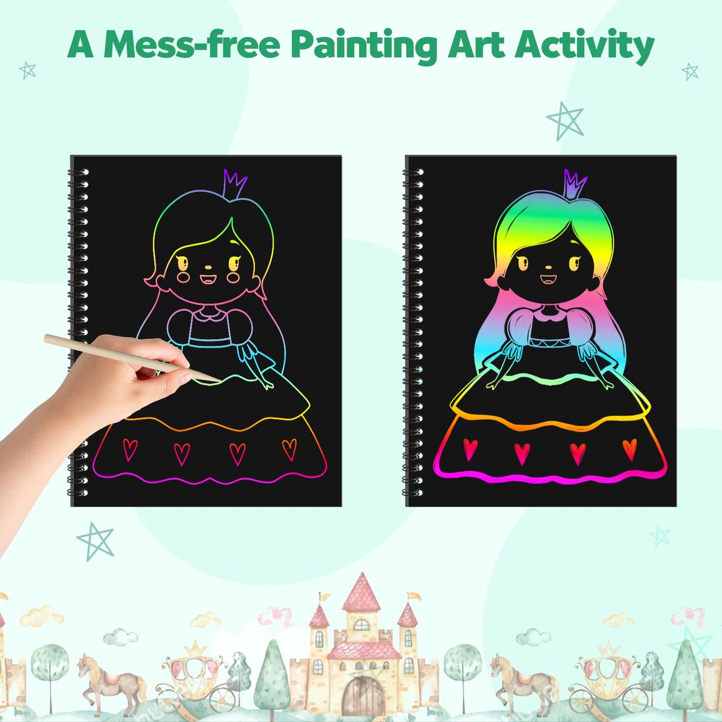 ZMLM Scratch Paper Art Set – 2 Pack Rainbow Scratch Books for Kids
