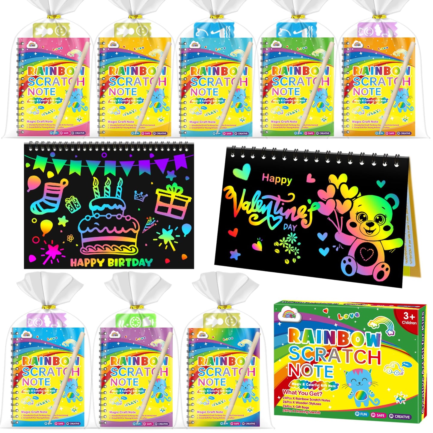 ZMLM 24-Pack Scratch Rainbow Art Notebooks – Classroom Gifts & Party Favors