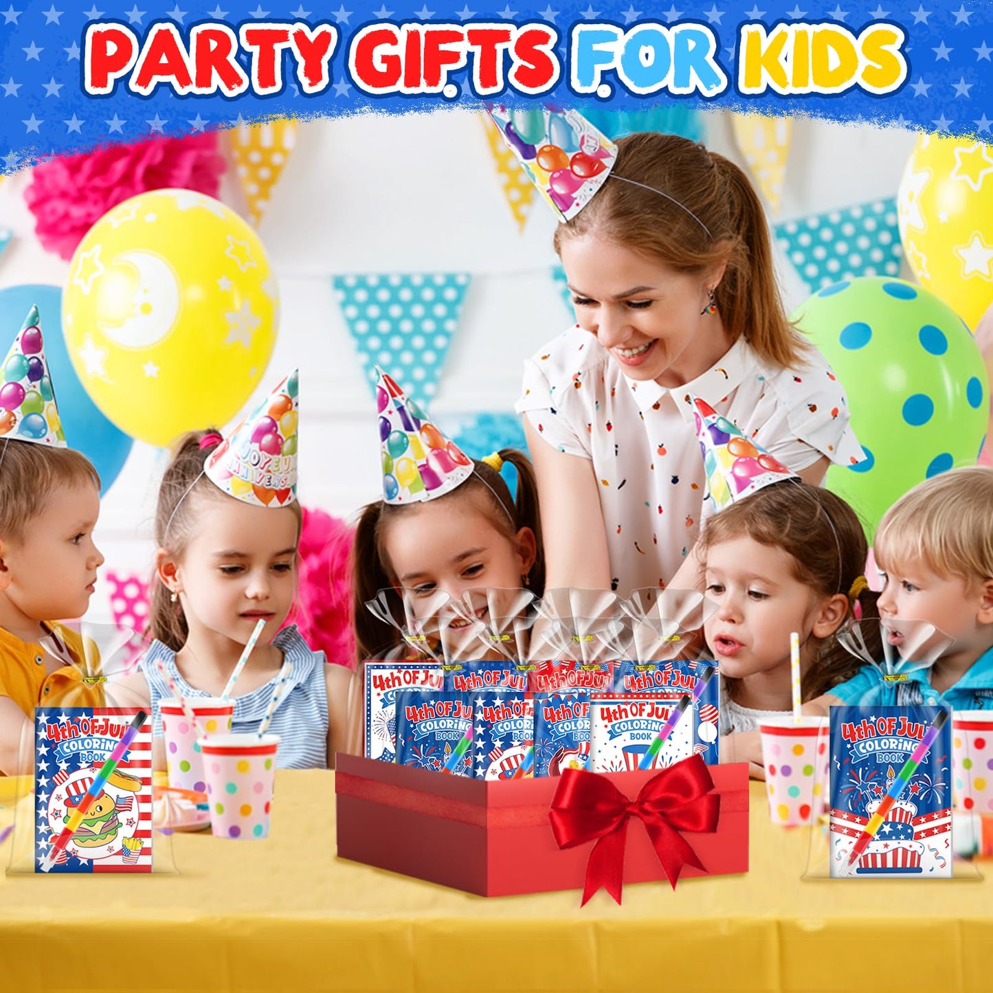 ZMLM 24-Pack 4th of July Coloring Books with Crayons — Bulk Party Favors for Kids 4-8