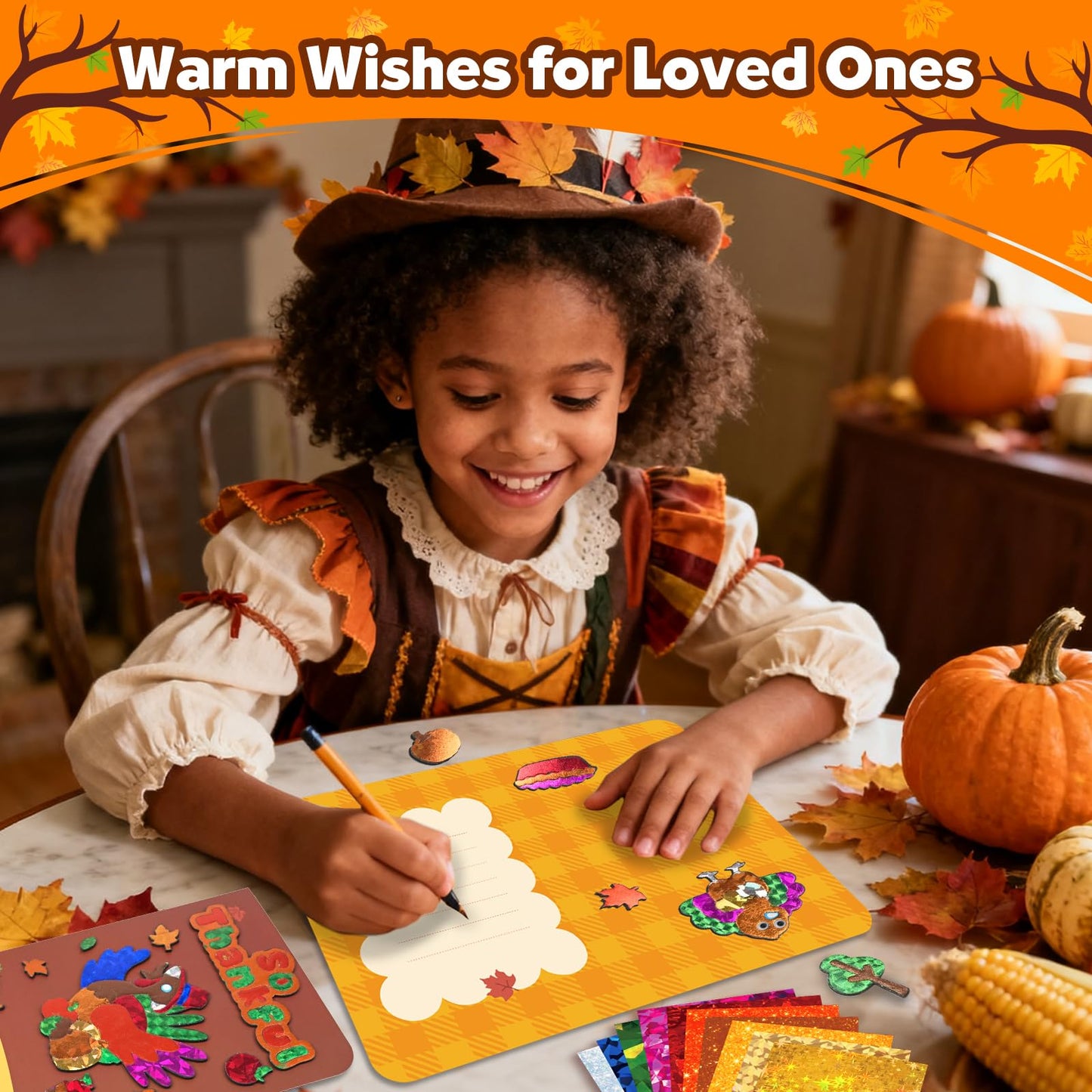 ZMLM Foil Art Kit for Kids – Thanksgiving Cards, No-Mess Craft with Envelopes & Stickers