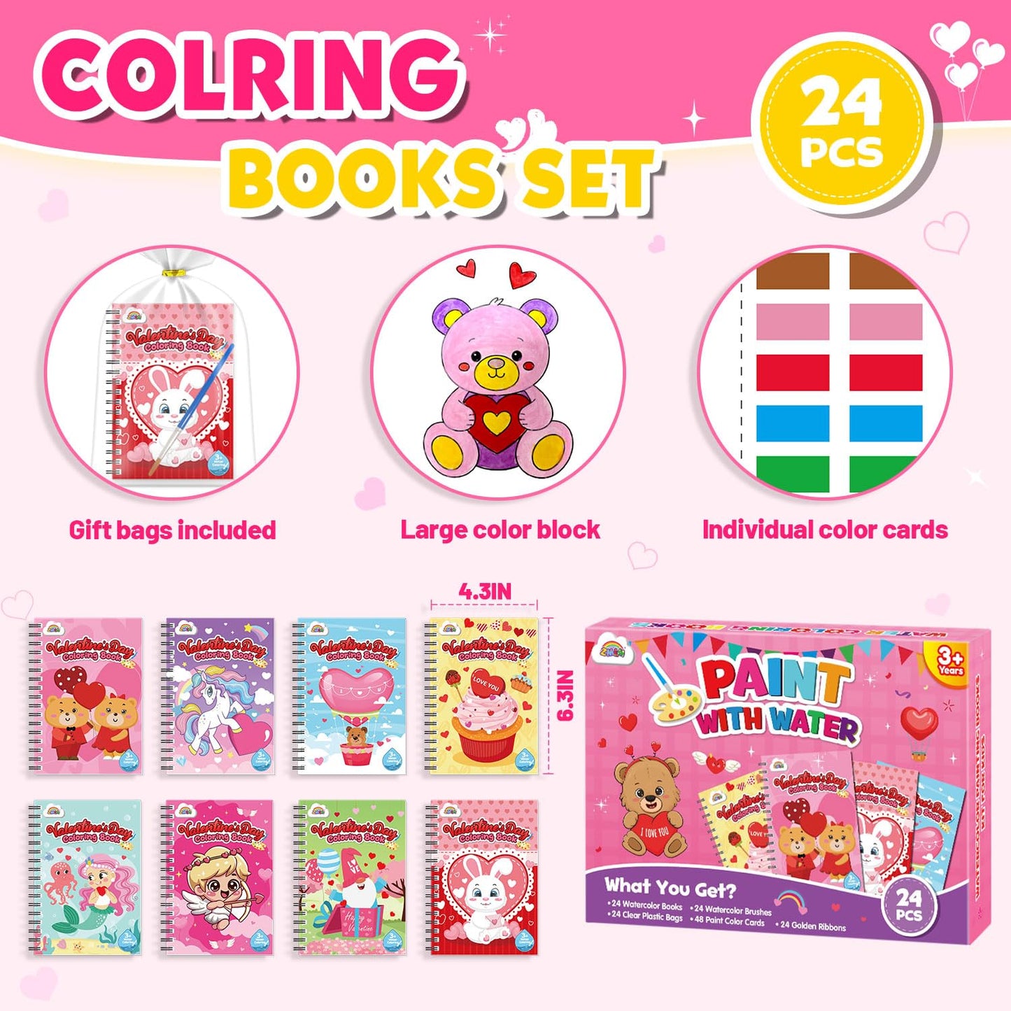 ZMLM 24 Water Coloring Books for Kids Valentines Bulk Set – Mini Coloring Books for Ages 4-8