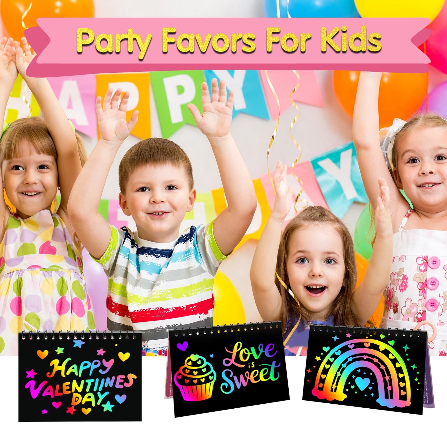 ZMLM 24-Pack Scratch Rainbow Art Notebooks – Valentines Day Classroom Gifts