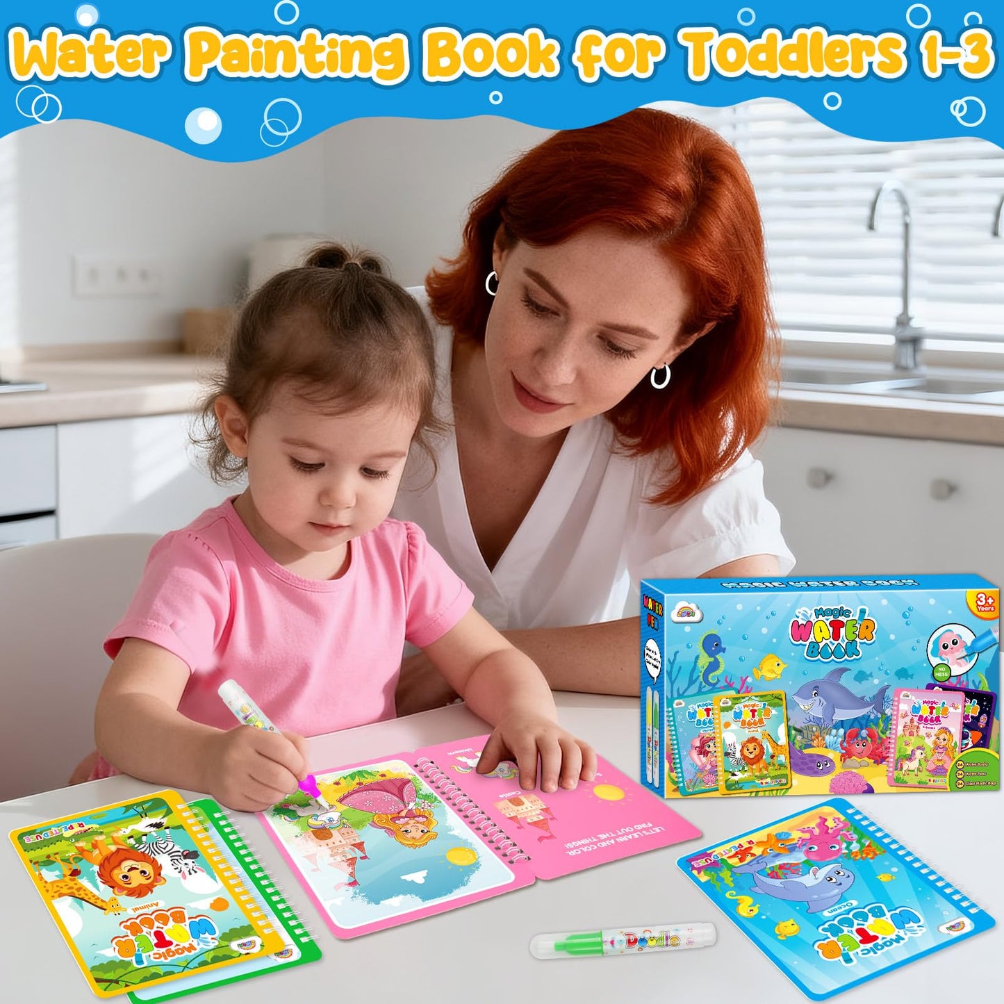 ZMLM 24 Pack Water Coloring Book for Toddlers – Mess-Free, Reusable Water Painting Set