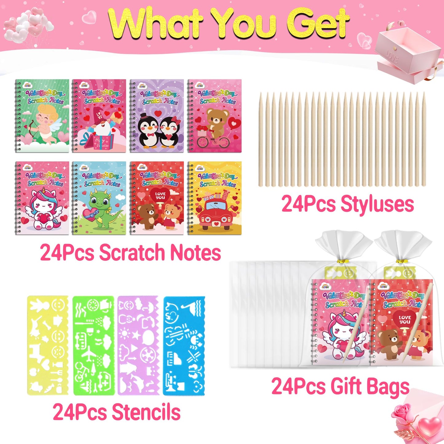 ZMLM 24-Pack Scratch Rainbow Art Notebooks – Valentines Day Classroom Gifts