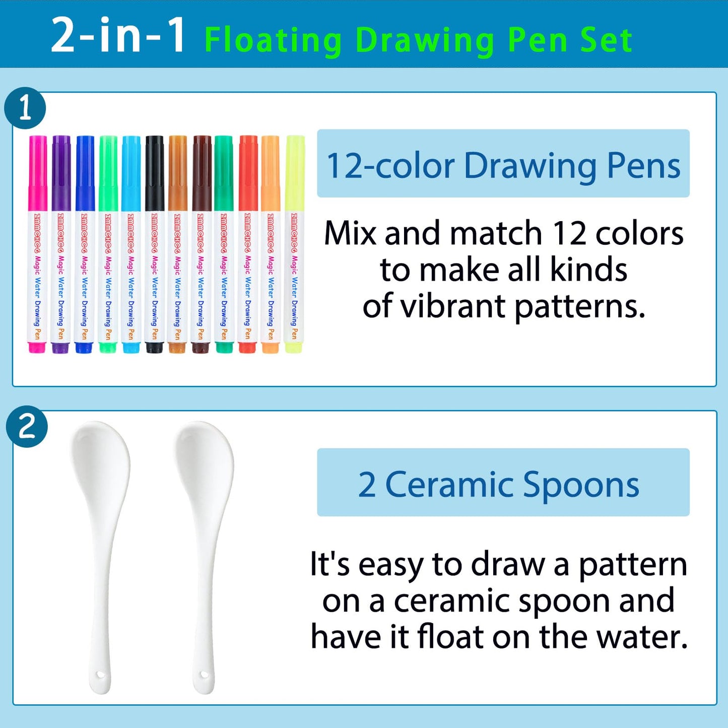 ZMMCHCG Kiddies Water Floating Drawings Bundle – 12 Color Magic Pens for Kids