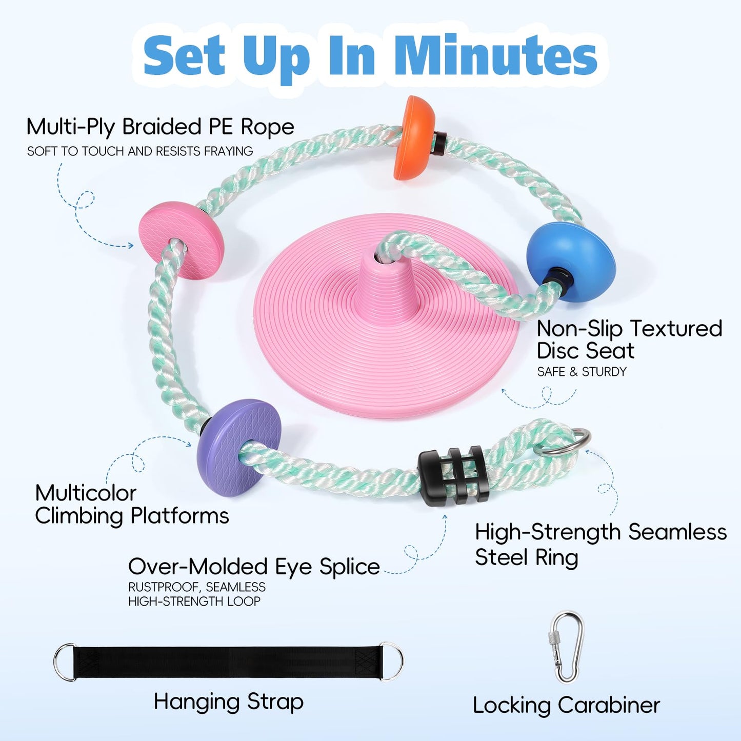 ZNCMRR Candy Pink Tree Swing for Kids – Outdoor Rope Disc Swing