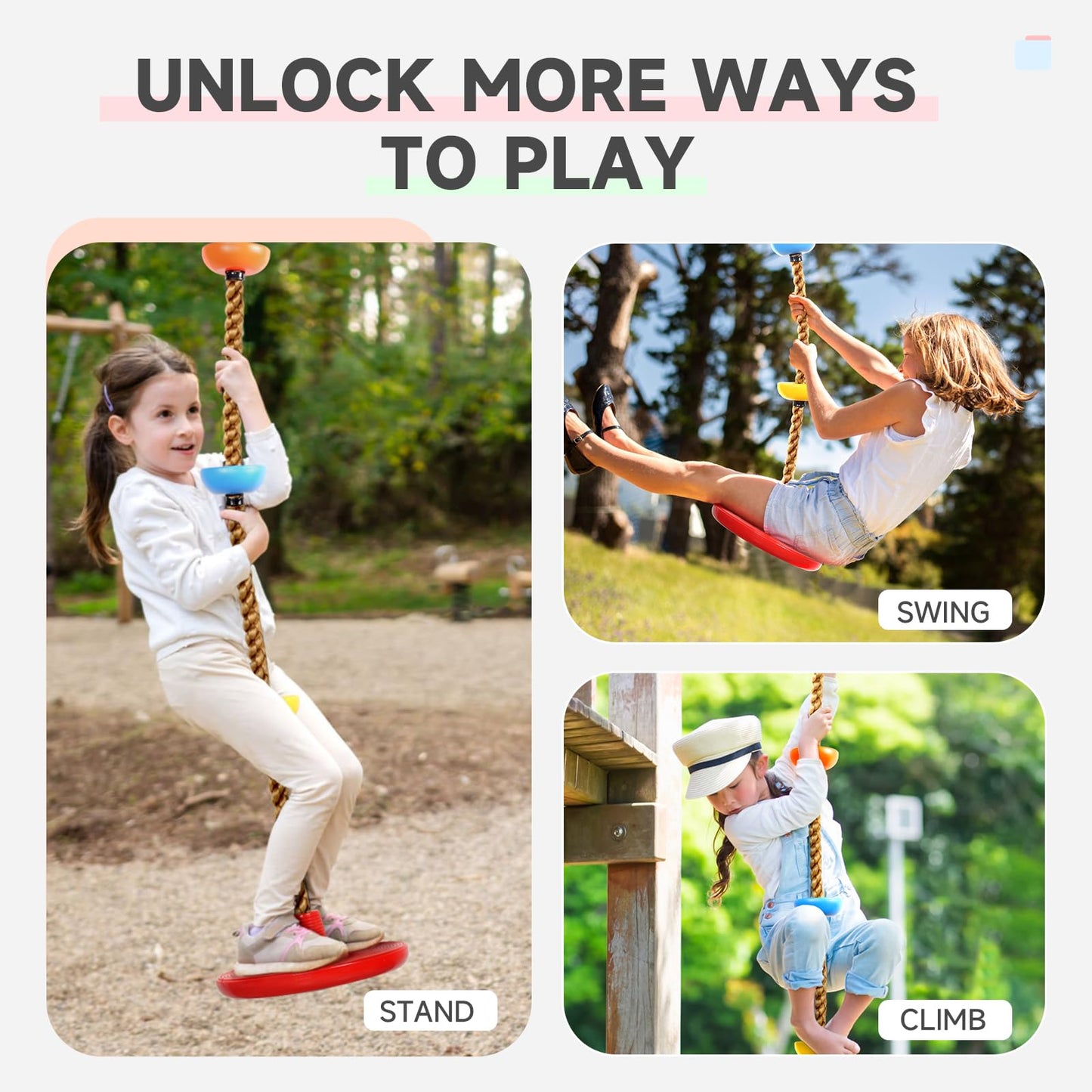 ZNCMRR Climbing Rope Tree Swing with Platforms & Disc Seat for Outdoor Kids Play