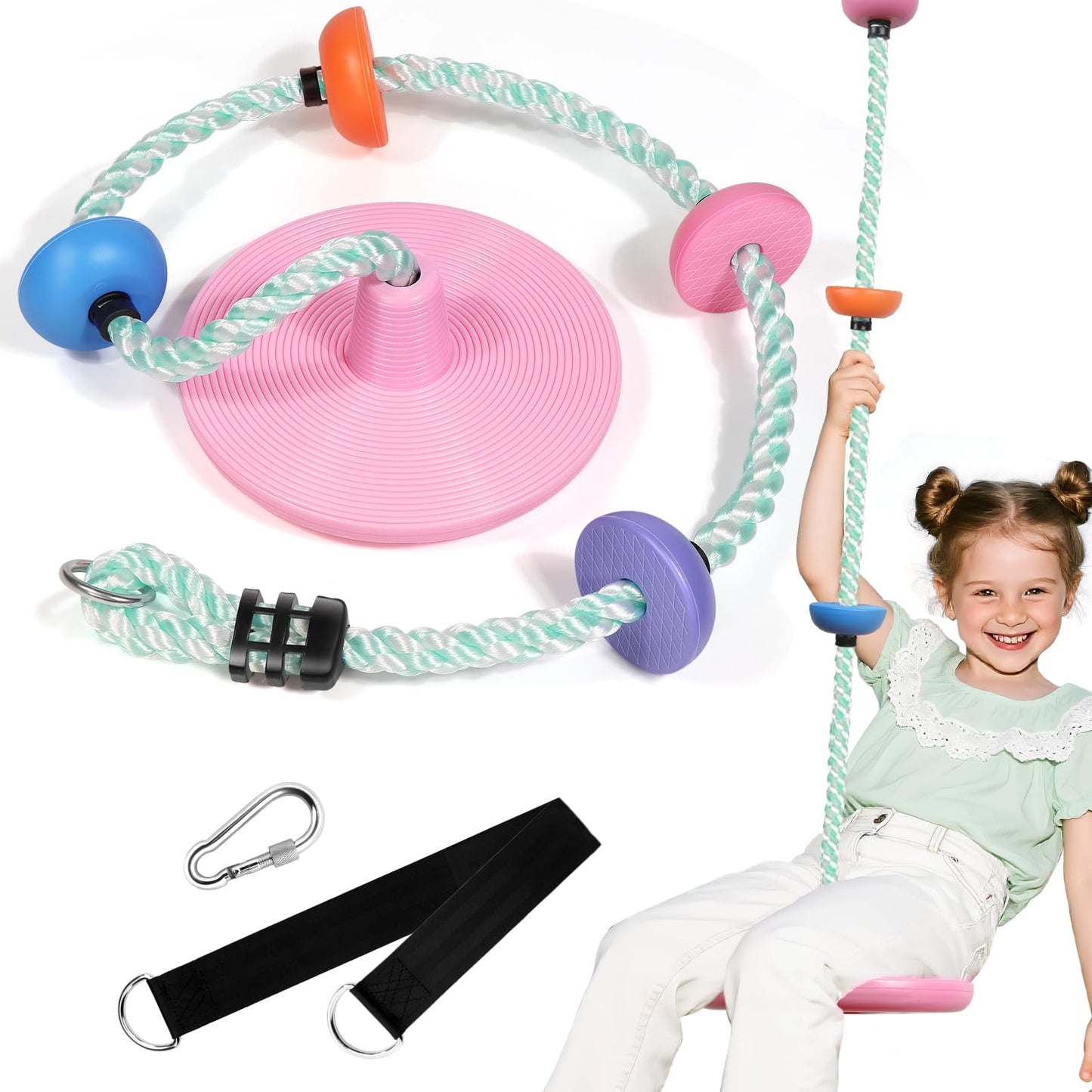 ZNCMRR Candy Pink Tree Swing for Kids – Outdoor Rope Disc Swing