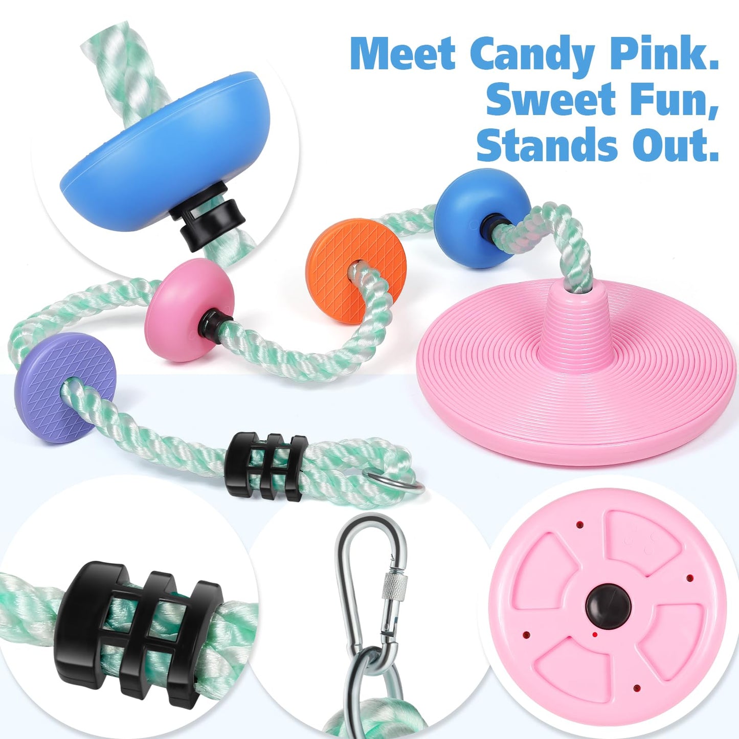 ZNCMRR Candy Pink Tree Swing for Kids – Outdoor Rope Disc Swing