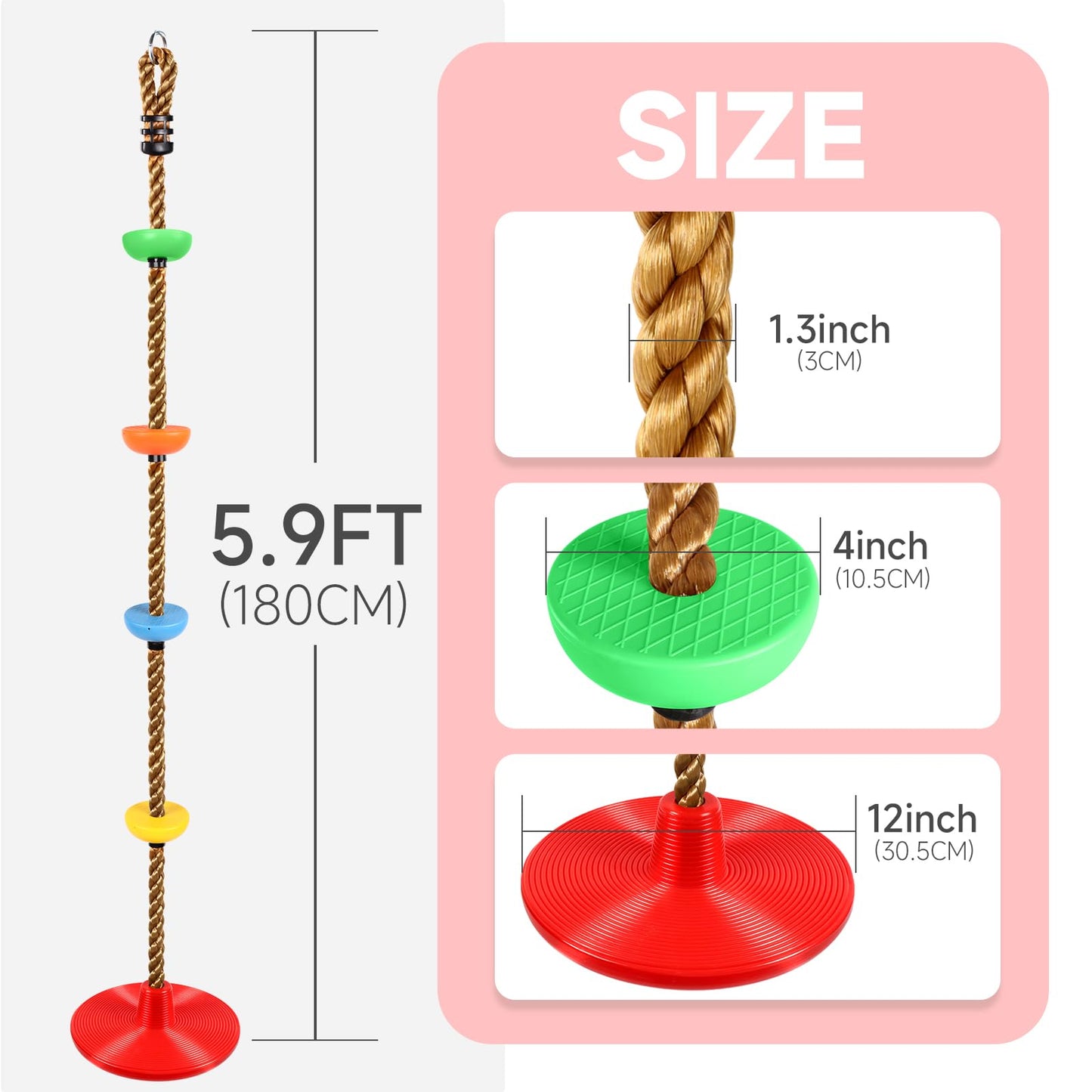 ZNCMRR Climbing Rope Tree Swing with Platforms & Disc Seat for Outdoor Kids Play