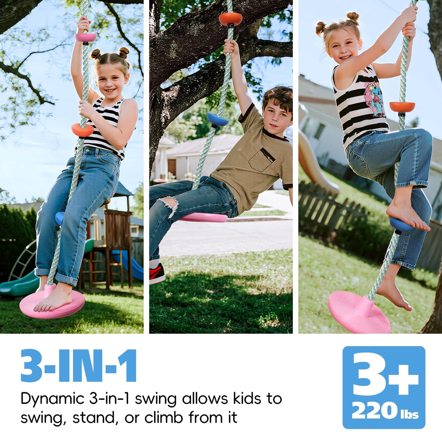 ZNCMRR Candy Pink Tree Swing for Kids – Outdoor Rope Disc Swing
