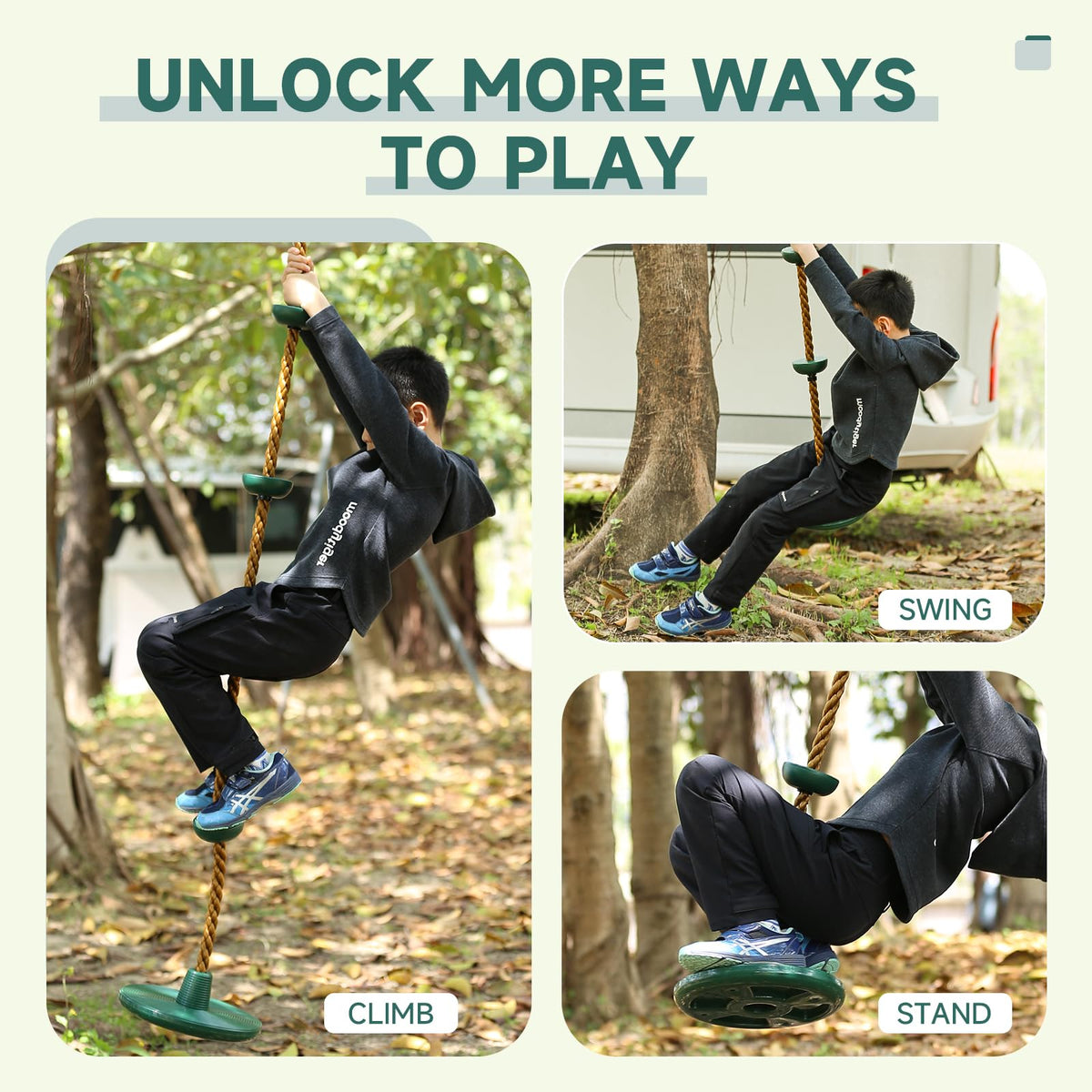 ZNCMRR Climbing Rope with Platforms & Disc Swing Seat — Kids Tree Swing Set