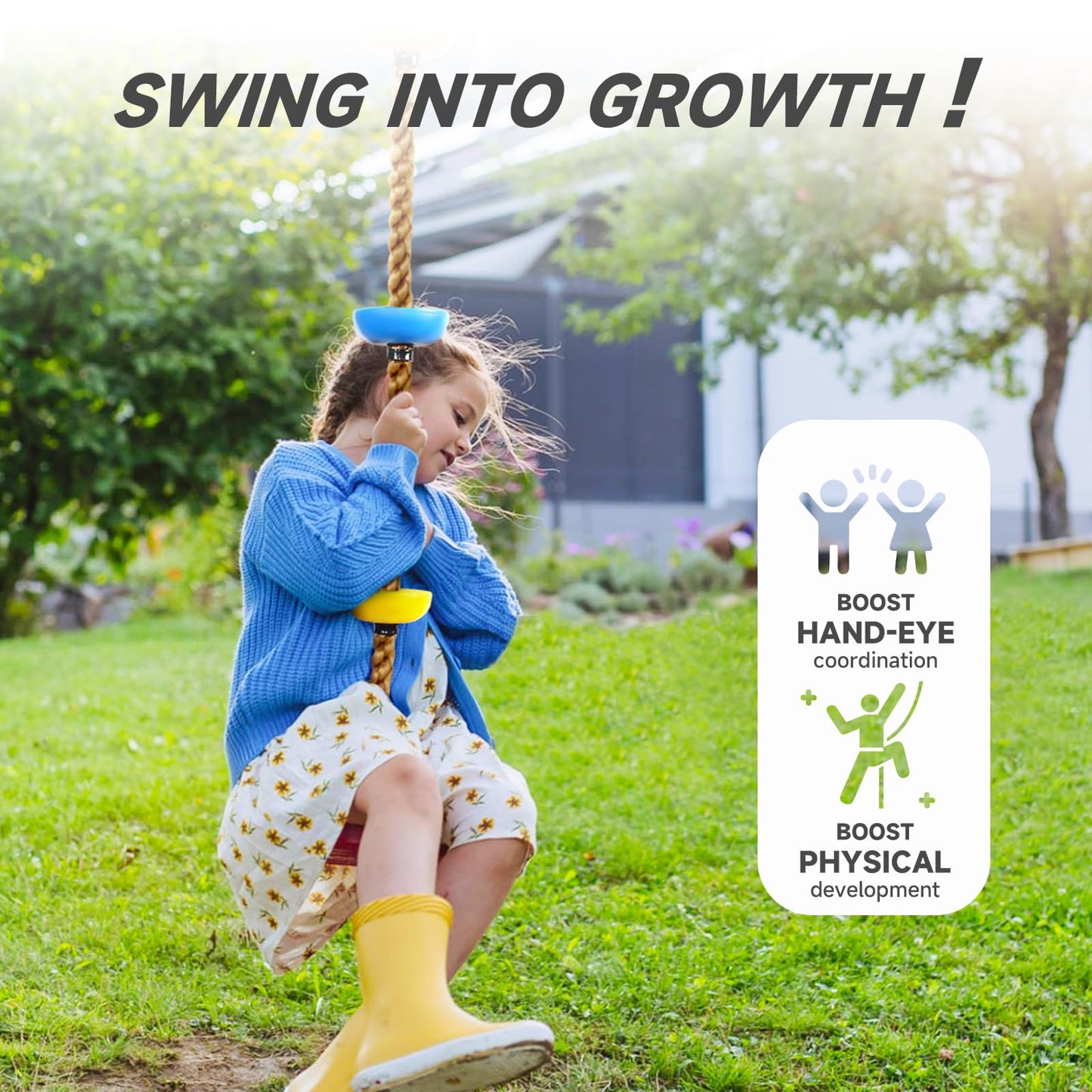 ZNCMRR Climbing Rope Tree Swing with Platforms & Disc Seat for Outdoor Kids Play