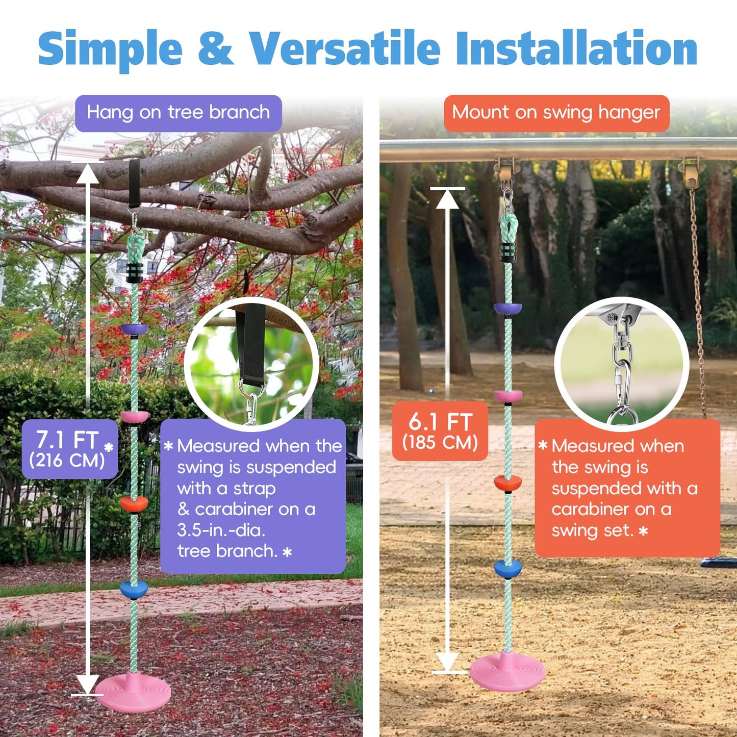 ZNCMRR Candy Pink Tree Swing for Kids – Outdoor Rope Disc Swing