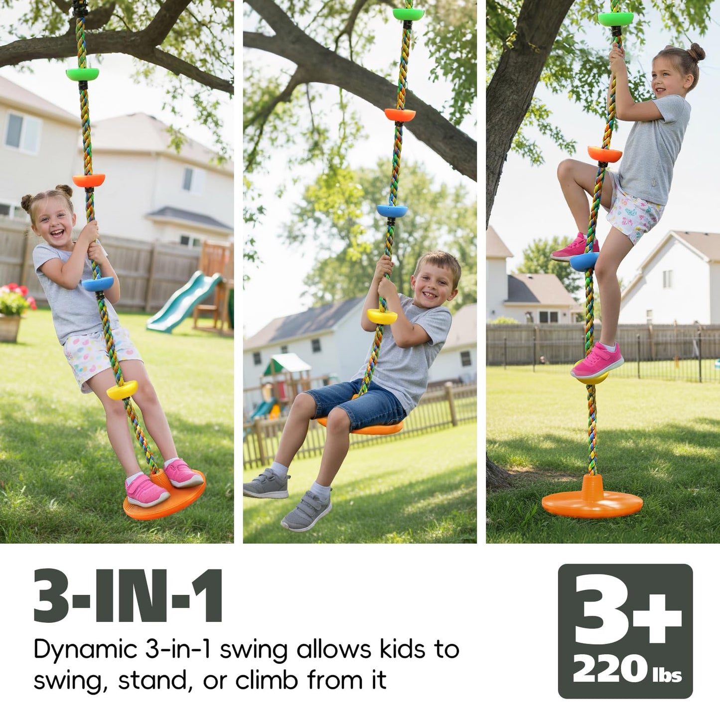 ZNCMRR Tree Swing for Kids – Heavy-Duty Disc Swing with Climbing Rope